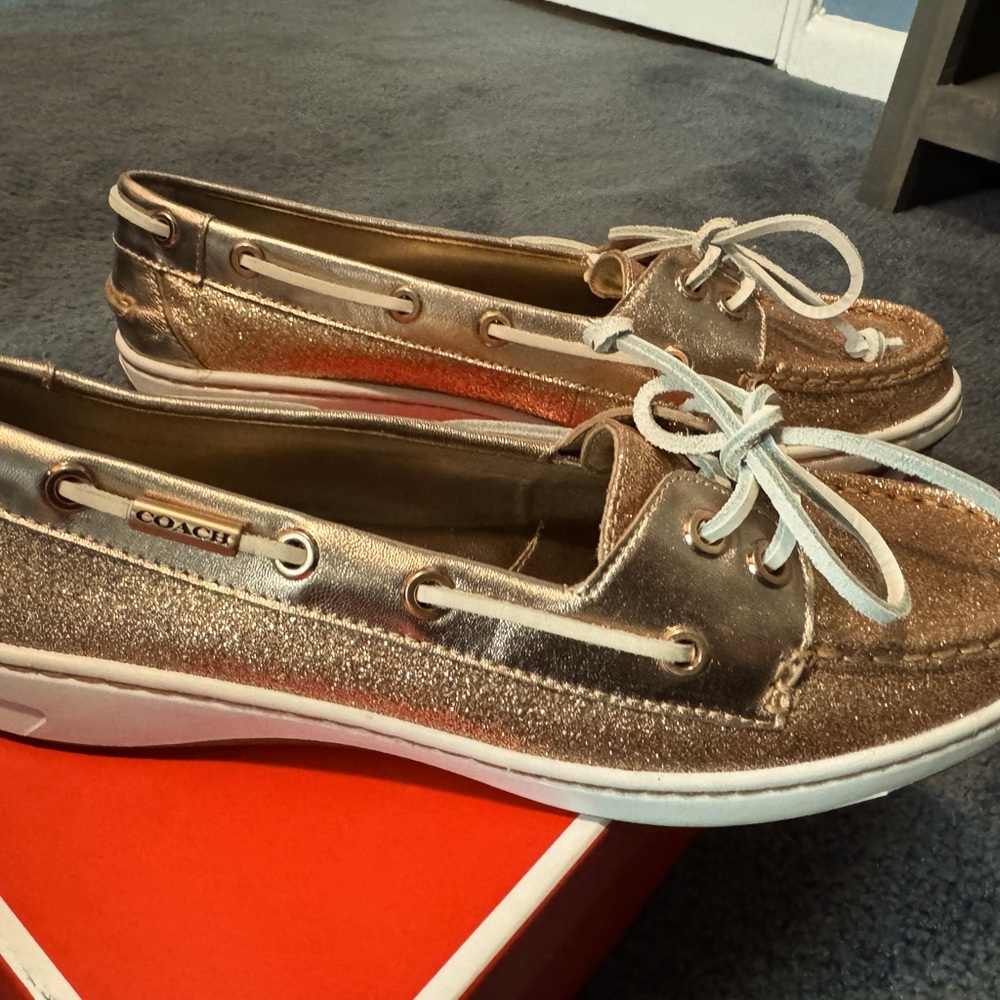 Coach Gold Metallic Boat Shoes Size 9